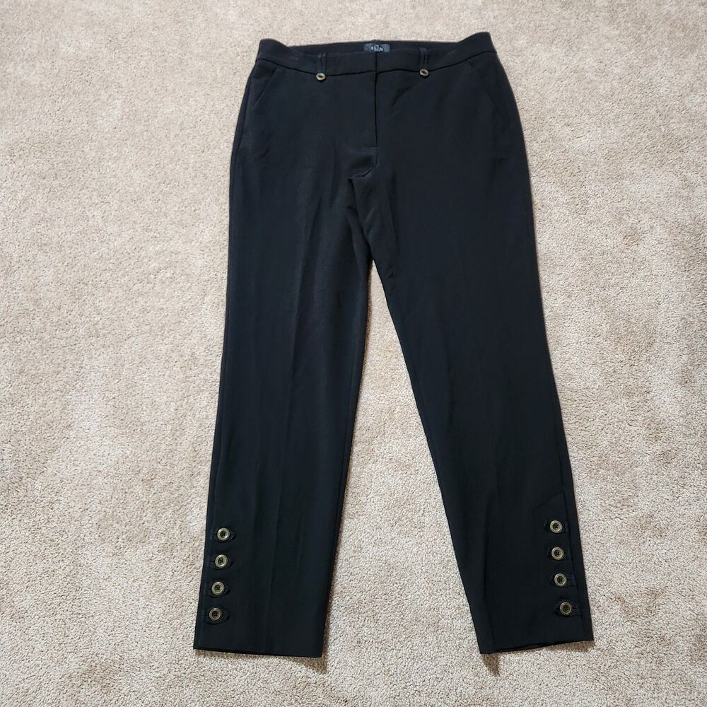 WHBM Pants Women 8 Black Mid Rise The Button Hem Slim Ankle NWT